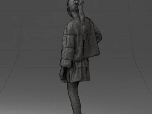 000366 Girl in White Dress and Fur Jacket 3D Model