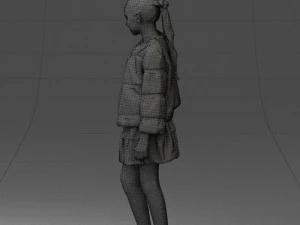 000366 Girl in White Dress and Fur Jacket 3D Model