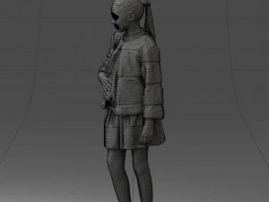 000366 Girl in White Dress and Fur Jacket 3D Model