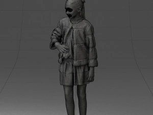 000366 Girl in White Dress and Fur Jacket 3D Model