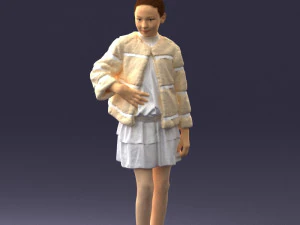 000366 Girl in White Dress and Fur Jacket 3dp 3D Print Model