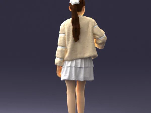 000366 Girl in White Dress and Fur Jacket 3dp 3D Print Model