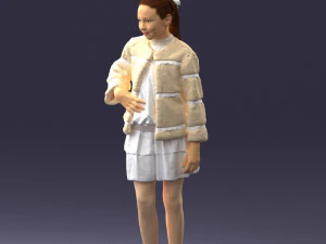 000366 Girl in White Dress and Fur Jacket 3dp 3D Print Model