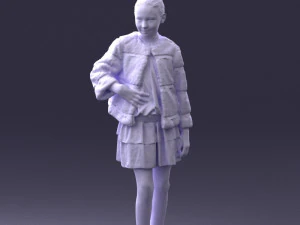 000366 Girl in White Dress and Fur Jacket 3dp 3D Print Model