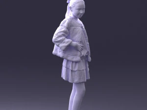 000366 Girl in White Dress and Fur Jacket 3dp 3D Print Model
