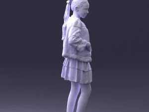 000366 Girl in White Dress and Fur Jacket 3dp 3D Print Model