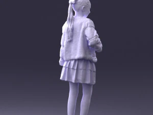 000366 Girl in White Dress and Fur Jacket 3dp 3D Print Model