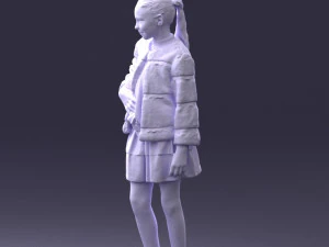 000366 Girl in White Dress and Fur Jacket 3dp 3D Print Model