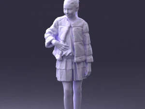 000366 Girl in White Dress and Fur Jacket 3dp 3D Print Model