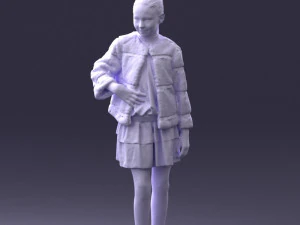000366 Girl in White Dress and Fur Jacket 3dp 3D Print Model