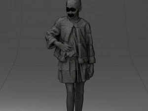 000366 Girl in White Dress and Fur Jacket 3dp 3D Print Model