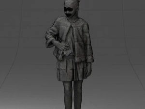 000366 Girl in White Dress and Fur Jacket 3dp 3D Print Model