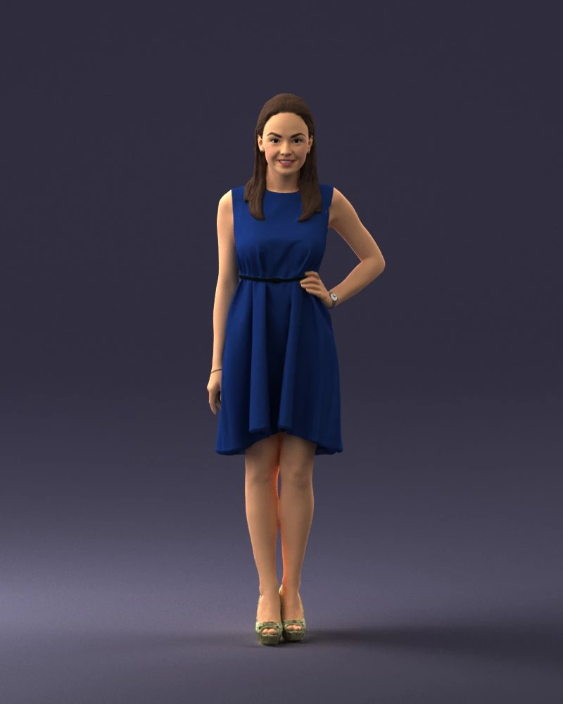 000378 Woman in Blue Dress 3D Model .c4d .max .obj .3ds .fbx .stl .blend 