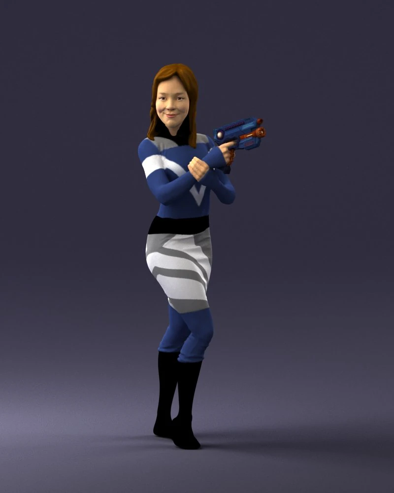 000381 Sci-Fi Female Hero With Futuristic Blaster 3dp 3D Print Model .c4d .max .obj .3ds .fbx .stl .blend 