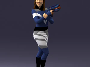 000381 Eroe femminile di fantascienza con blaster futuristico 3dp Modello di stampa 3D