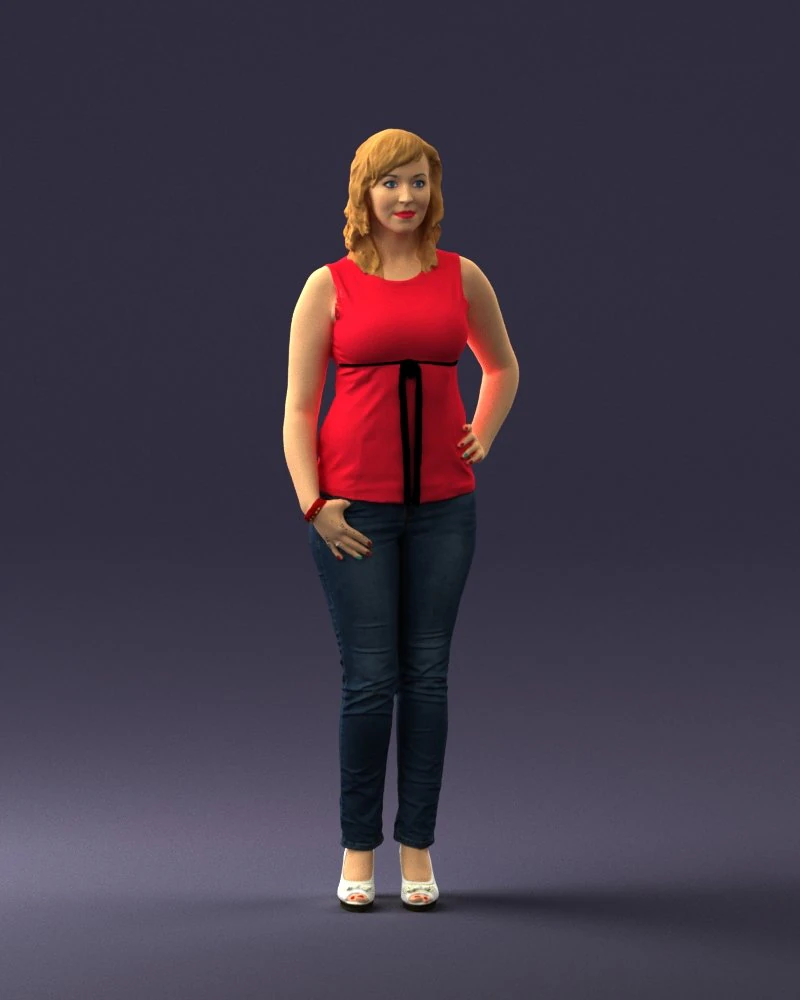000382 Realistic Standing Female Character in Casual Outfit 3D Model .c4d .max .obj .3ds .fbx .stl .blend