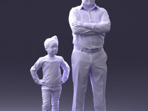 000383 3D Scanned Father and Daughter Standing Pose 3D Model