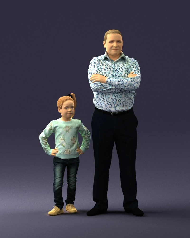 000383 3D Scanned Father and Daughter Standing Pose 3dp 3D Print Model .c4d .max .obj .3ds .fbx .stl .blend 