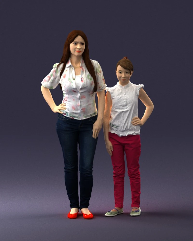 000369 Woman and a Child Standing Together 3dp 3D Print Model .c4d .max .obj .3ds .fbx .stl .blend 