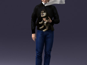 000142 Man Holding Dog with Scarf Blowing in Wind 0626 3D मॉडल