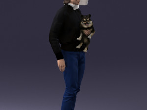 000142 Man Holding Dog with Scarf Blowing in Wind 0626 Model 3D