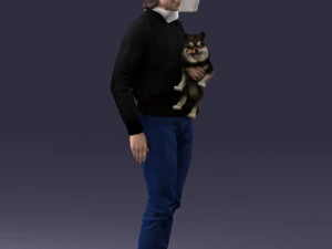 000142 Man Holding Dog with Scarf Blowing in Wind 0626 3D Model