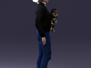 000142 Man Holding Dog with Scarf Blowing in Wind 0626 Model 3D