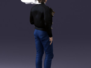 000142 Man Holding Dog with Scarf Blowing in Wind 0626 Model 3D
