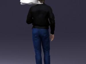 000142 Man Holding Dog with Scarf Blowing in Wind 0626 Model 3D