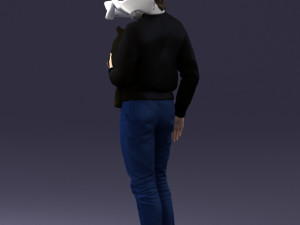 000142 Man Holding Dog with Scarf Blowing in Wind 0626 Model 3D
