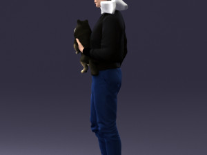 000142 Man Holding Dog with Scarf Blowing in Wind 0626 Model 3D
