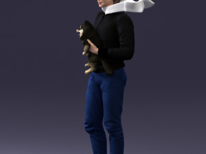 000142 Man Holding Dog with Scarf Blowing in Wind 0626 Model 3D
