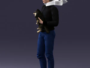 000142 Man Holding Dog with Scarf Blowing in Wind 0626 3D Model