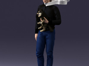 000142 Man Holding Dog with Scarf Blowing in Wind 0626 Model 3D