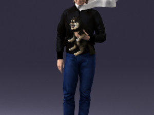 000142 Man Holding Dog with Scarf Blowing in Wind 0626 Model 3D