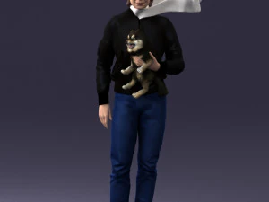000142 Man Holding Dog with Scarf Blowing in Wind 0626 3D Model