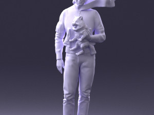 000142 Man Holding Dog with Scarf Blowing in Wind 0626 Model 3D