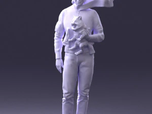 000142 Man Holding Dog with Scarf Blowing in Wind 0626 3D Model