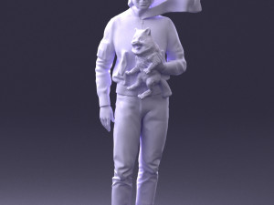 000142 Man Holding Dog with Scarf Blowing in Wind 0626 Model 3D