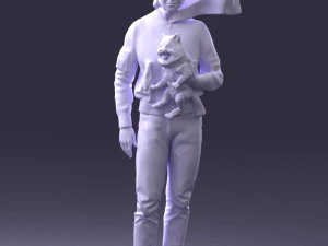 000142 Man Holding Dog with Scarf Blowing in Wind 0626 3D Model