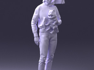 000142 Man Holding Dog with Scarf Blowing in Wind 0626 Model 3D