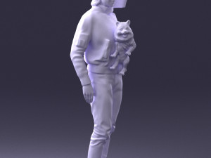 000142 Man Holding Dog with Scarf Blowing in Wind 0626 Model 3D