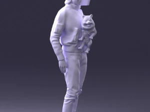 000142 Man Holding Dog with Scarf Blowing in Wind 0626 3D Model