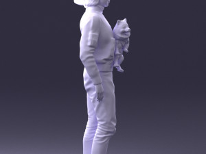 000142 Man Holding Dog with Scarf Blowing in Wind 0626 Model 3D