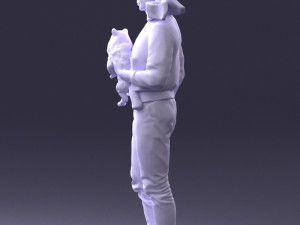 000142 Man Holding Dog with Scarf Blowing in Wind 0626 Model 3D