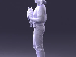 000142 Man Holding Dog with Scarf Blowing in Wind 0626 3D Model