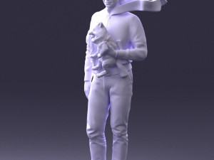 000142 Man Holding Dog with Scarf Blowing in Wind 0626 Model 3D