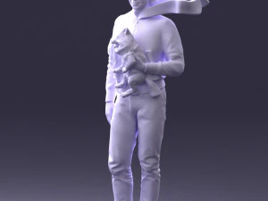 000142 Man Holding Dog with Scarf Blowing in Wind 0626 3D Model