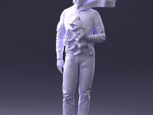 000142 Man Holding Dog with Scarf Blowing in Wind 0626 Model 3D