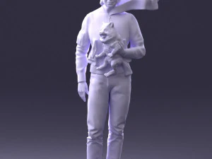 000142 Man Holding Dog with Scarf Blowing in Wind 0626 3D Model